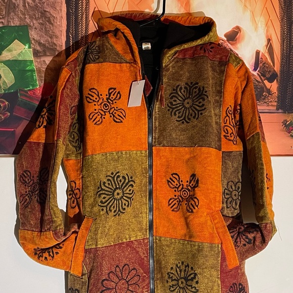 Unisex fleece patchwork jacket with hoodie - Picture 6 of 6